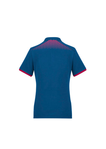 Galaxy Womens Short Sleeve Polo Steel Blue/Magenta back view