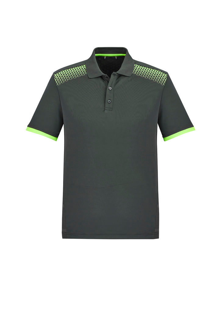 Galaxy Mens Short Sleeve Polo Grey/Fluoro Lime front view
