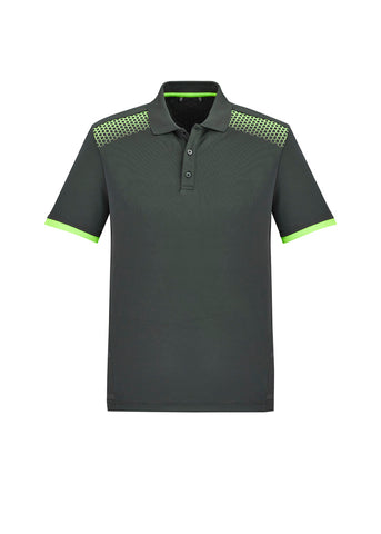 Galaxy Mens Short Sleeve Polo Grey/Fluoro Lime front view