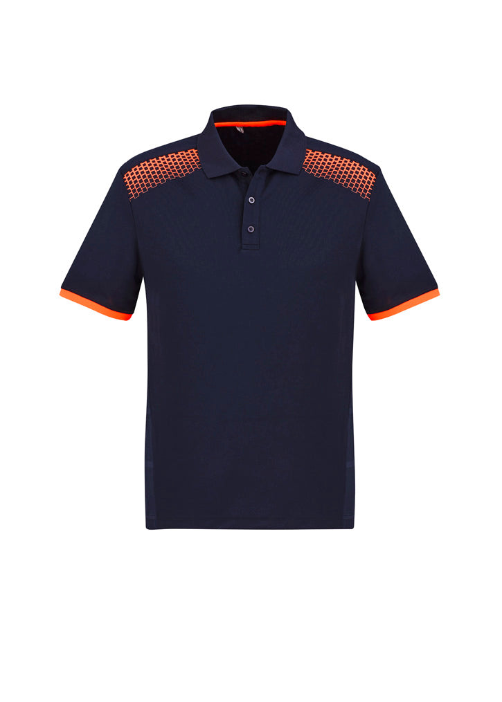 Galaxy Mens Short Sleeve Polo Navy/Fluoro Orange front view