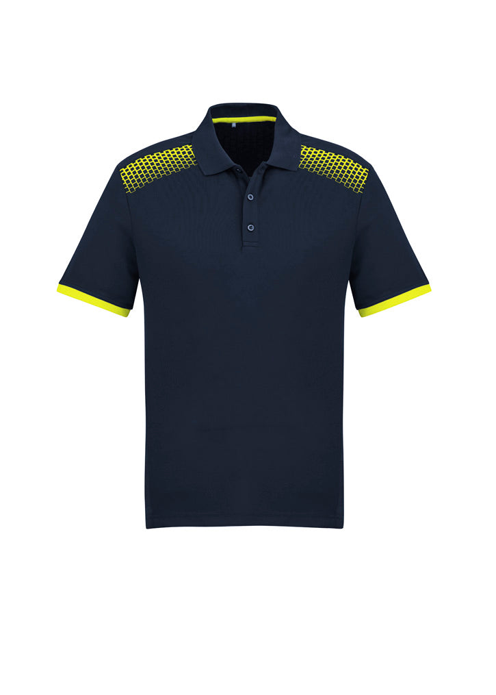 Galaxy Mens Short Sleeve Polo Navy/Fluoro Yellow front view