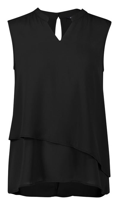Seville Womens Sleeveless Layered Blouse Black front view