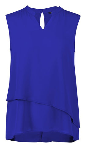 Seville Womens Sleeveless Layered Blouse in Cobalt