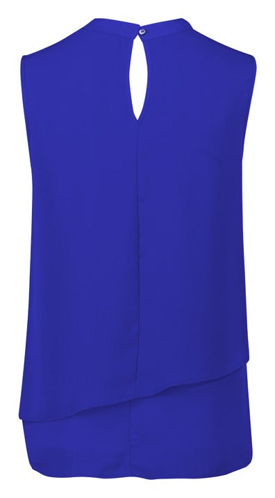Seville Womens Sleeveless Layered Blouse Cobalt back view