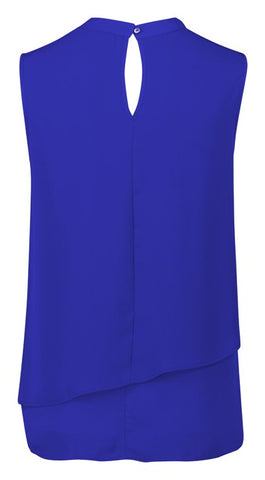 Seville Womens Sleeveless Layered Blouse Cobalt back view