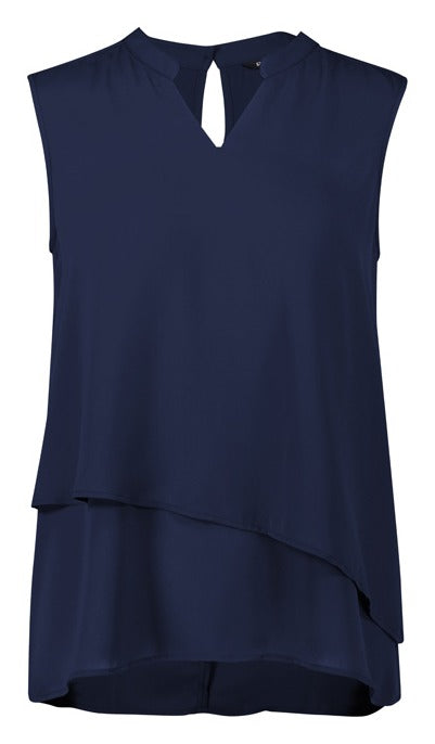 Seville Womens Sleeveless Layered Blouse Navy front view
