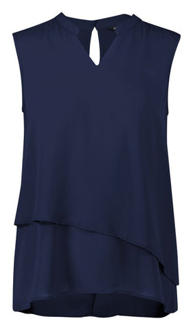 Seville Womens Sleeveless Layered Blouse Navy front view