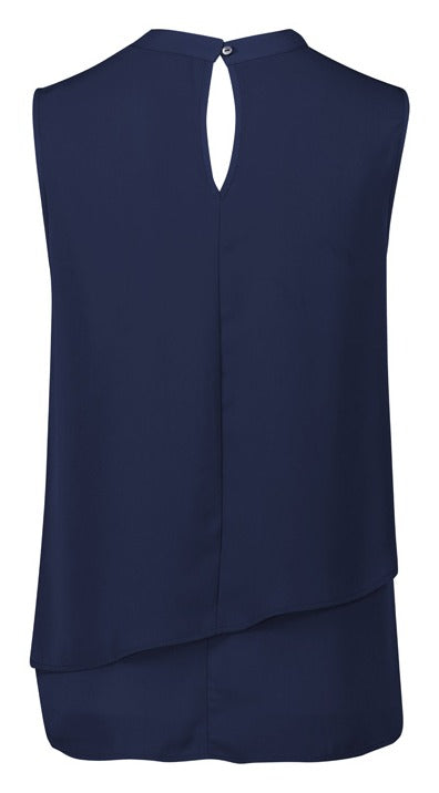 Seville Womens Sleeveless Layered Blouse Navy back view