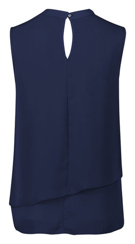 Seville Womens Sleeveless Layered Blouse Navy back view
