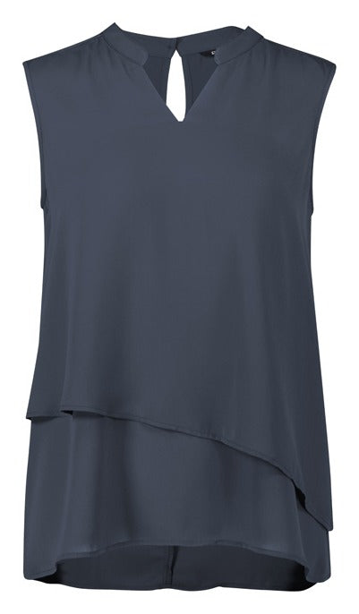 Seville Womens Sleeveless Layered Blouse Storm Blue front view