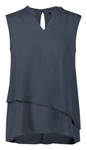 Seville Womens Sleeveless Layered Blouse Storm Blue front view