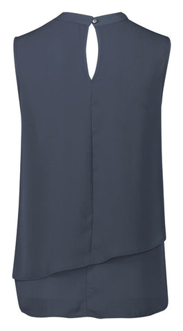 Seville Womens Sleeveless Layered Blouse Storm Blue back view