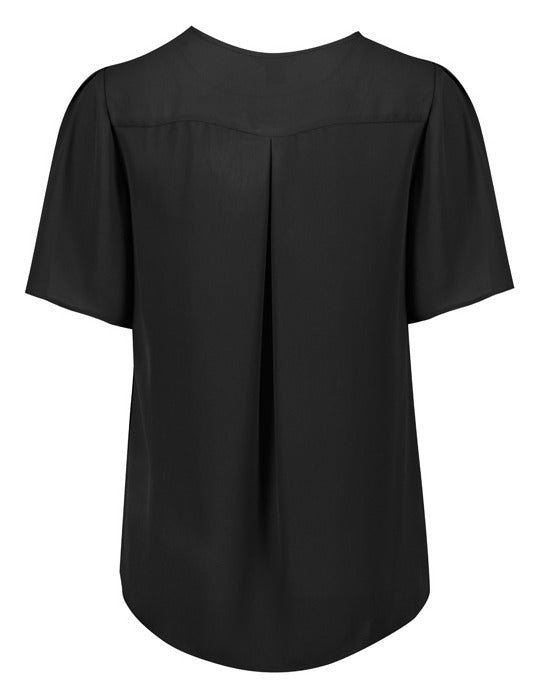 Vienna Womens Short Sleeve Blouse Black back view