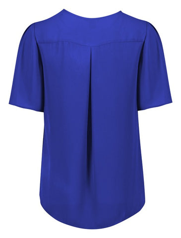 Vienna Womens Short Sleeve Blouse Cobalt back view