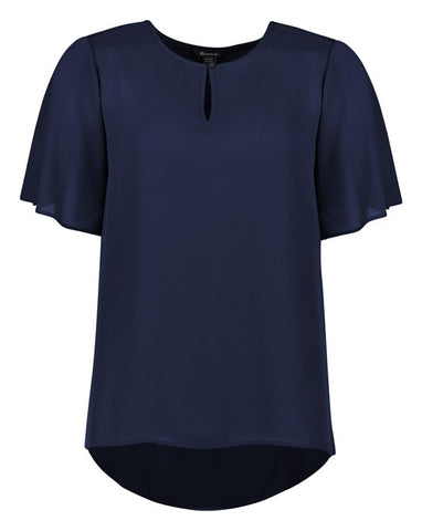 Vienna Womens Short Sleeve Blouse Navy front view