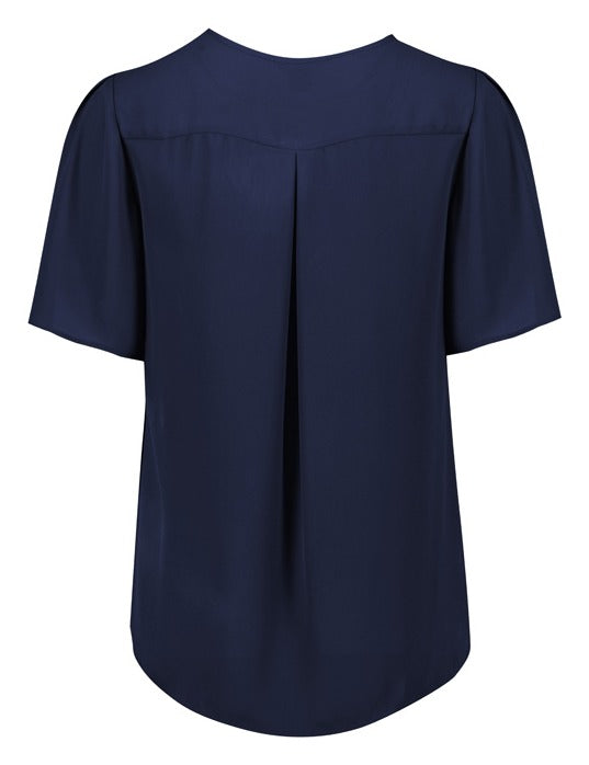 Vienna Womens Short Sleeve Blouse Navy back view