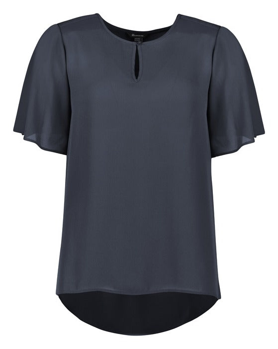 Vienna Womens Short Sleeve Blouse Storm Blue front view