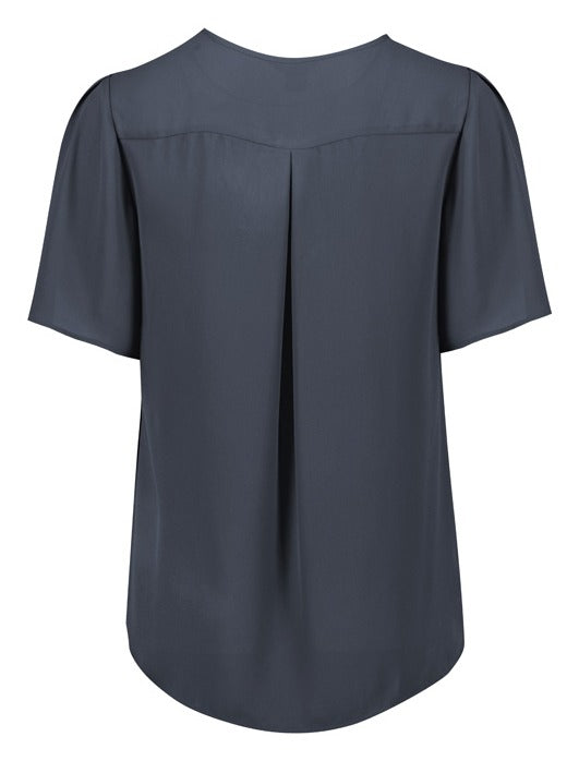 Vienna Womens Short Sleeve Blouse Storm Blue back view