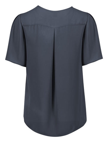 Vienna Womens Short Sleeve Blouse Storm Blue back view