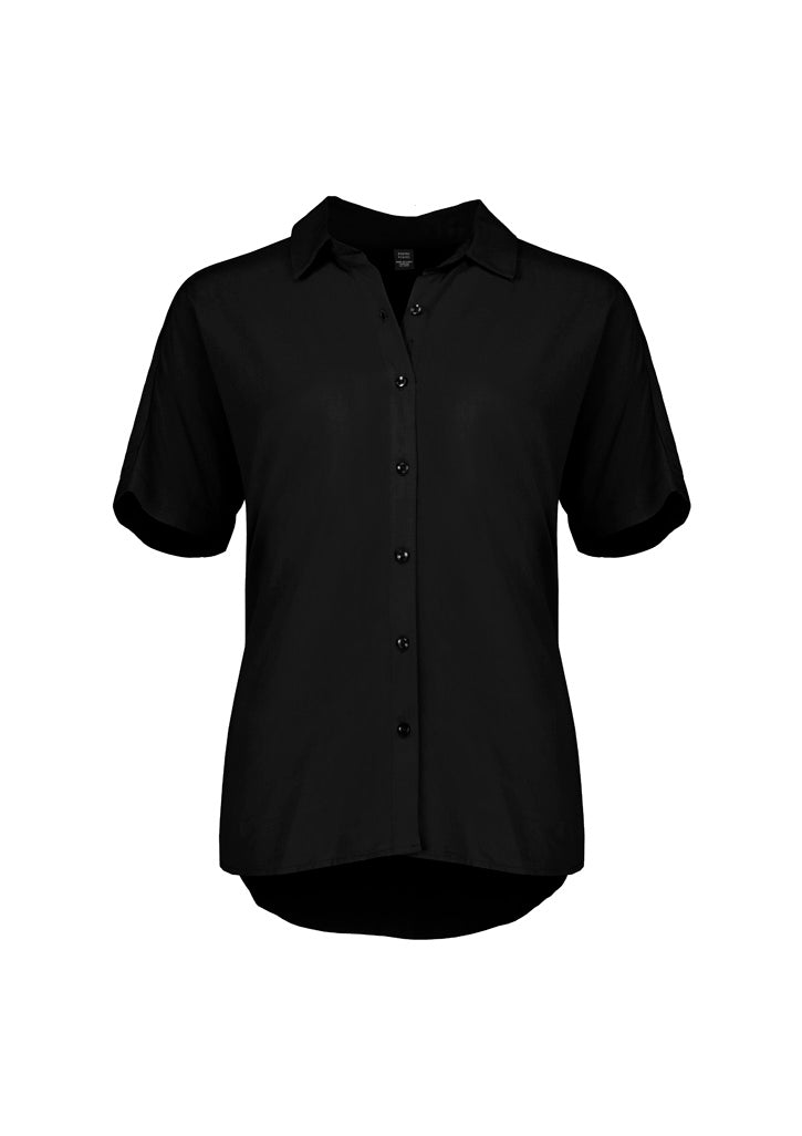 Dahlia Womens Short Sleeve Blouse Black front view