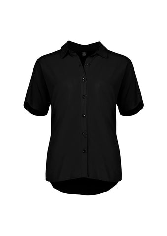 Dahlia Womens Short Sleeve Blouse Black front view