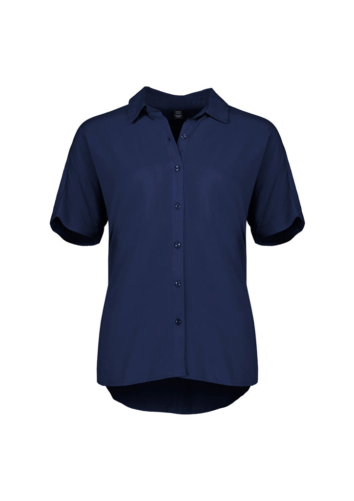 Dahlia Womens Short Sleeve Blouse Navy front view