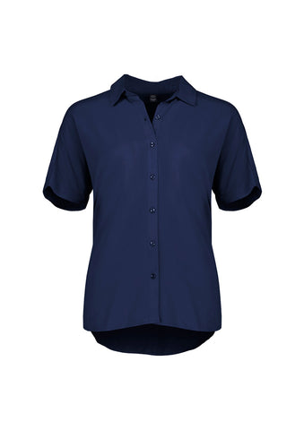 Dahlia Womens Short Sleeve Blouse Navy front view