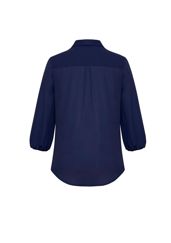 Lucy Womens 3/4 Sleeve Blouse Navy back view