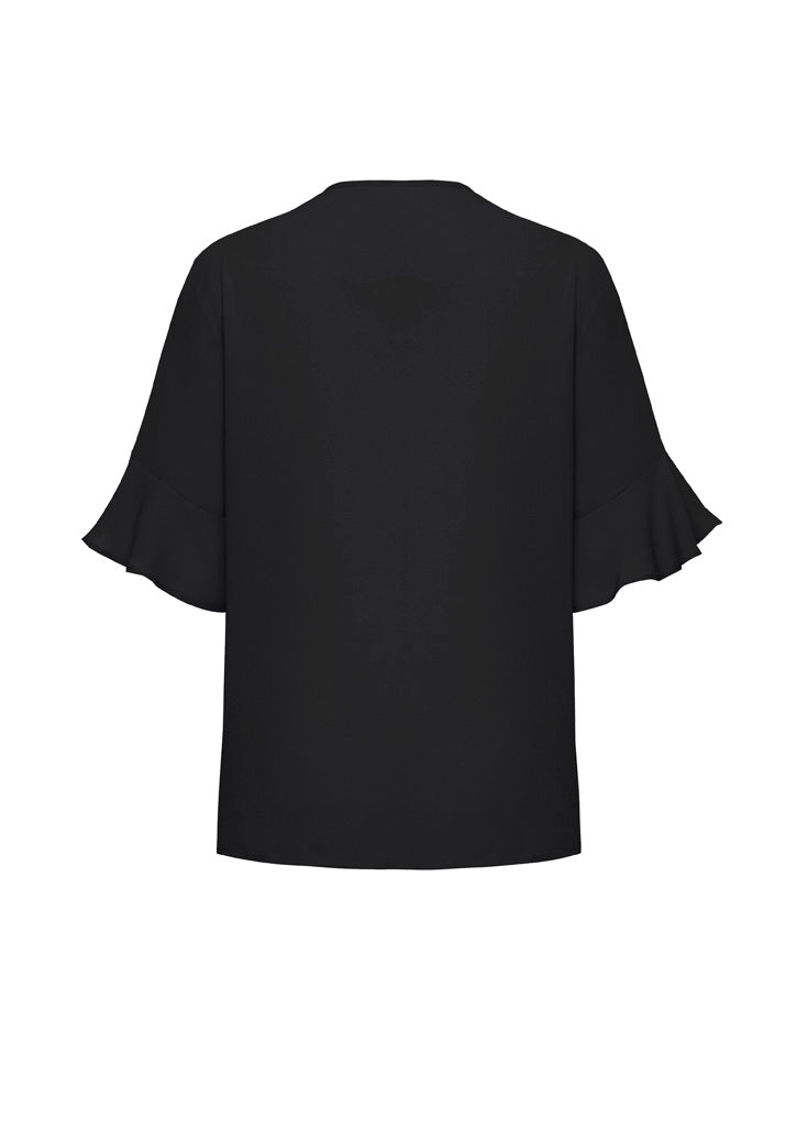 Aria Womens Fluted Sleeve Blouse Black back view