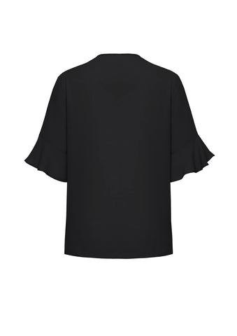 Aria Womens Fluted Sleeve Blouse Black back view
