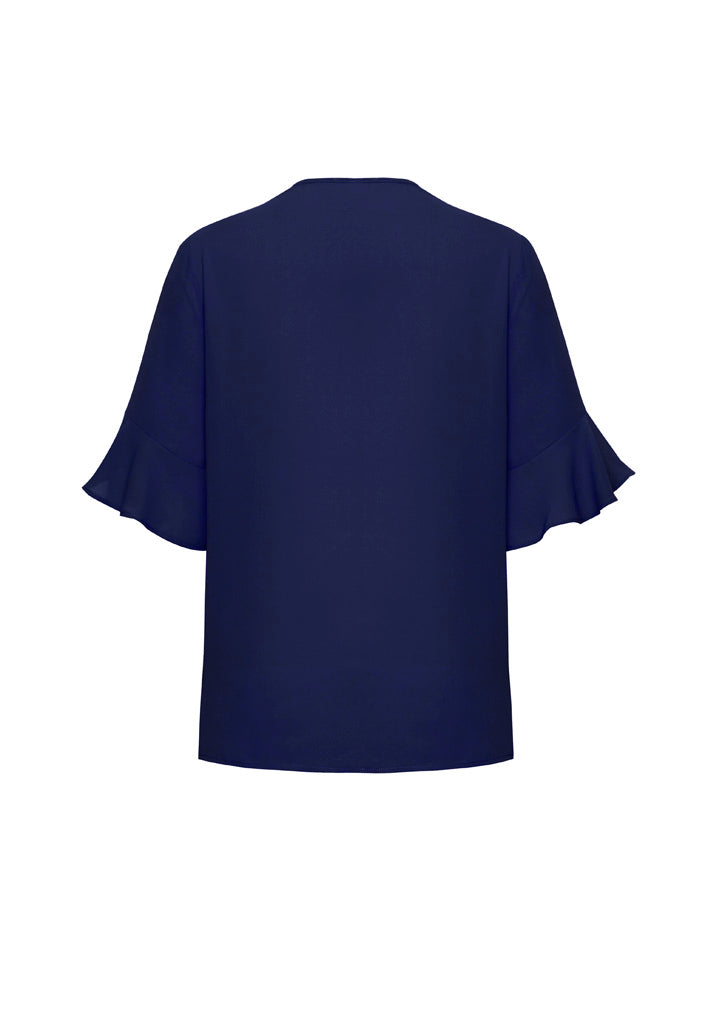 Aria Womens Fluted Sleeve Blouse Navy back view