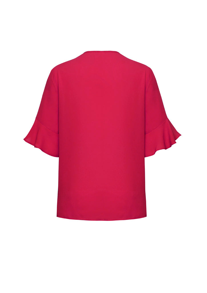 Aria Womens Fluted Sleeve Blouse Raspberry back view