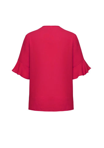 Aria Womens Fluted Sleeve Blouse Raspberry back view