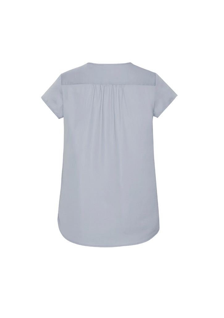 Kayla Womens V-Neck Pleat Blouse Silver back view