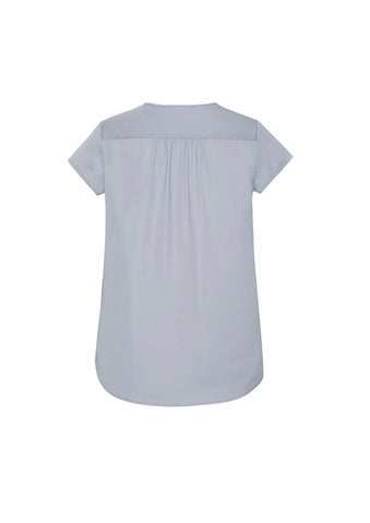 Kayla Womens V-Neck Pleat Blouse Silver back view
