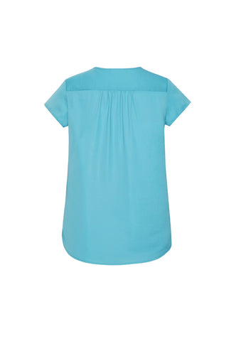 Kayla Womens V-Neck Pleat Blouse Aqua back view