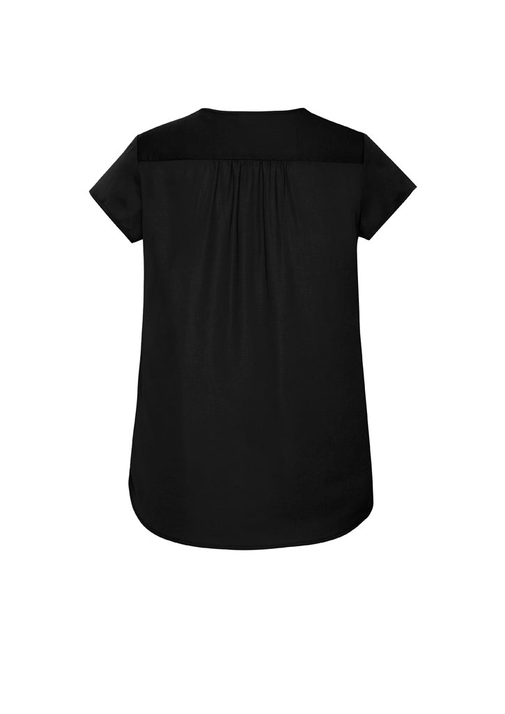 Kayla Womens V-Neck Pleat Blouse Black back view