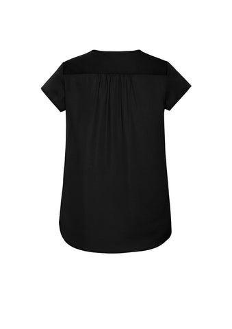 Kayla Womens V-Neck Pleat Blouse Black back view