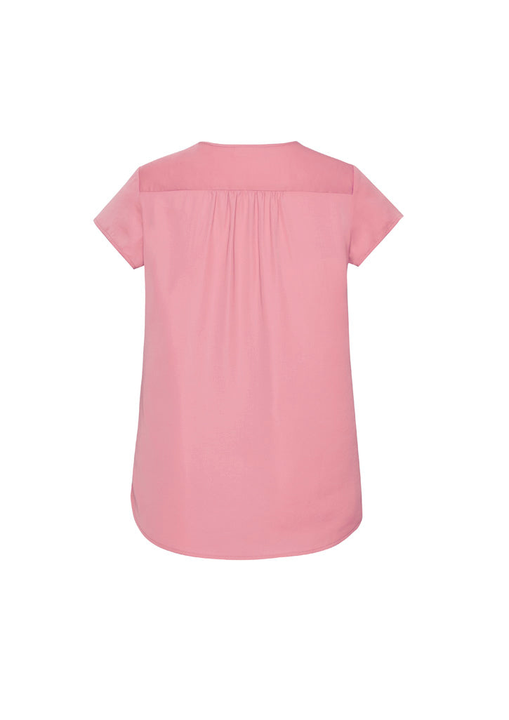 Kayla Womens V-Neck Pleat Blouse Dusty Rose back view