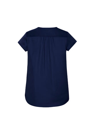 Kayla Womens V-Neck Pleat Blouse Navy back view
