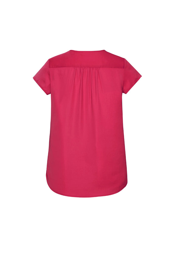Kayla Womens V-Neck Pleat Blouse Raspberry back view