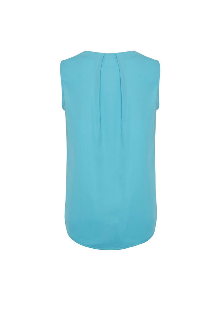 Estelle Womens Sleeveless Pleat Detail Blouse Aqua back view