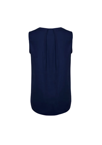 Estelle Womens Sleeveless Pleat Detail Blouse Navy back view
