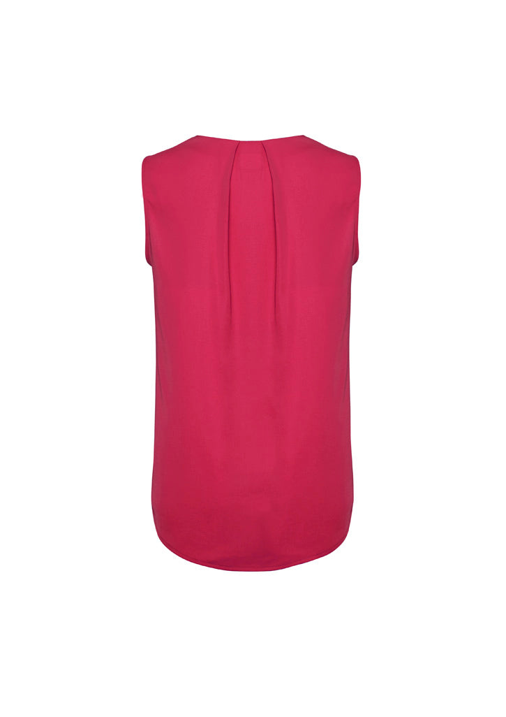 Estelle Womens Sleeveless Pleat Detail Blouse Raspberry back view
