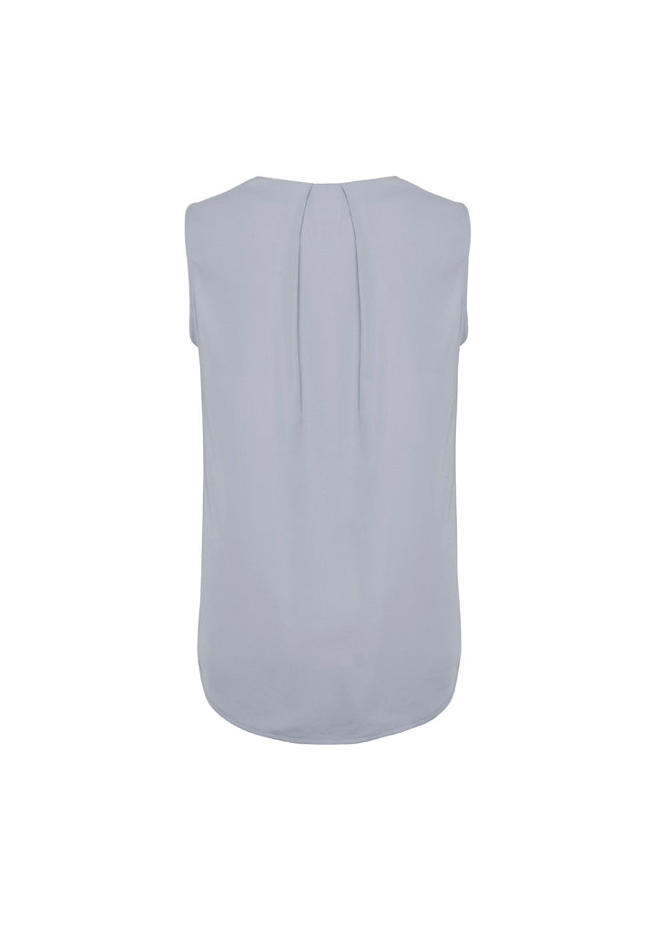 Estelle Womens Sleeveless Pleat Detail Blouse Silver back view