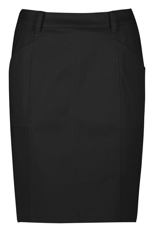 Traveller Womens Mid Waist Stretch Chino Skirt in Black