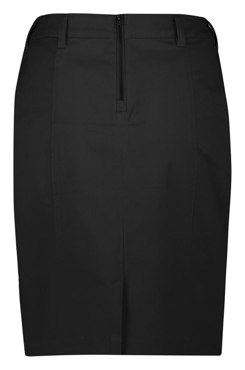 Traveller Womens Mid Waist Stretch Chino Skirt Black back view