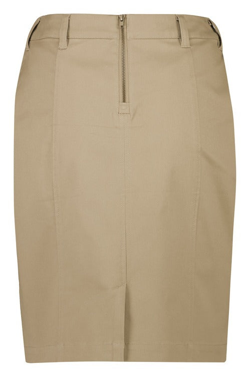 Traveller Womens Mid Waist Stretch Chino Skirt Desert back view