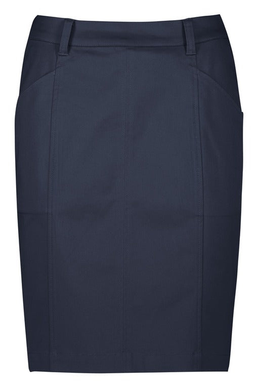 Traveller Womens Mid Waist Stretch Chino Skirt Navy front view
