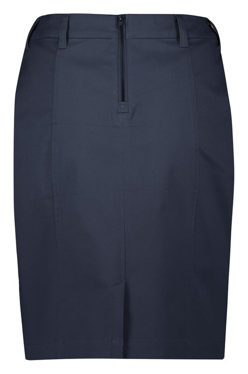 Traveller Womens Mid Waist Stretch Chino Skirt Navy back view